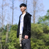 男式阳离子提花连帽开衫