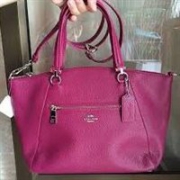 COACH蔻驰Polished Pebble Leather Primrose女士真皮饺子 枚红色