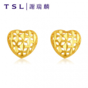 TSL谢瑞麟 YK597 1.8-1.89克 心形镂空黄金耳钉 足金    580元包邮