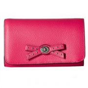 COACH蔻驰Bow Turnlock Tie女士中号蝴蝶结真皮手拿包/钱包 魅惑粉