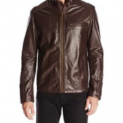 限XXL码： COLE COLE HAAN Smooth Leather Moto Jacket 男款羊羔皮夹克