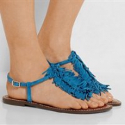 Sam Edelman Gela女士真皮流苏夹趾平底凉鞋
