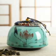 思故轩节节高青花瓷手绘茶叶罐