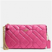 COACH蔻驰Canyon Quilted Nolita Wristlet 24女士真皮单肩手拿包 深粉色