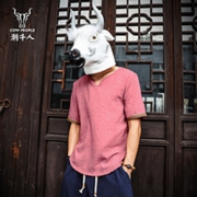 多色可选# Cow People  仿麻棉中国风V领短袖