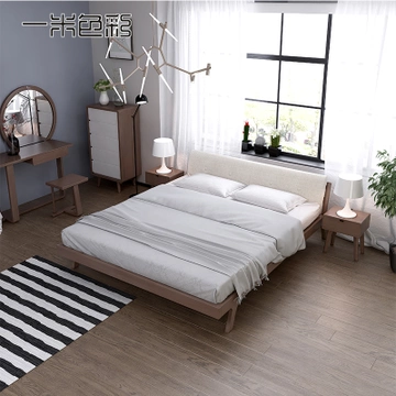 一米色彩 北欧实木双人床 1.8m*2m  简约设计 全实木打造