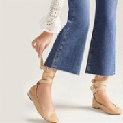 Sam Edelman Fallon 女款小羊皮绑带平底鞋E8941L4   黑色