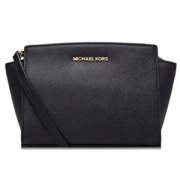 MICHAEL KORS 迈克·科尔斯 MK女包 SELMA系列黑色中号牛皮女士单肩斜挎包 32H3GLMC1L BLACK