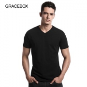 品质超千元CK的Gracebox 93%长绒棉7%莱卡 V领直筒 男T恤