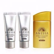 17年新版 Shiseido 资生堂 安耐晒/安热砂 黄金防晒三件套（金瓶 60ml+银色软管 40g*2支）
