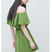 限170cm！MANGO 女式 荷叶边一字肩甜美时尚连衣裙.UCHO 61057544