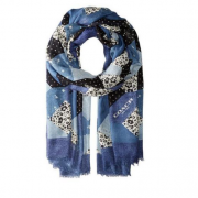 蔻驰（COACH） Denim Floral Patchwork Shawl 女士围巾 真丝混纺