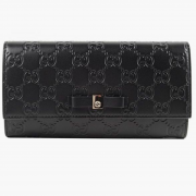 古驰（GUCCI） 长款logo压印蝴蝶结牛皮搭扣钱包 双G压纹