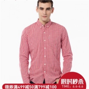 李维斯 Levis 男修身纯棉长袖衬衫 红白格子
