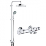 GROHE 高仪 原装进口 三出水恒温龙头带浴缸出水嘴 进口淋浴杆（200mm大顶喷 4式手持花洒）淋浴花洒套装126126