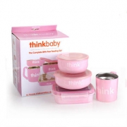 Thinkbaby 儿童不锈钢餐具套装粉色4件套