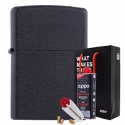 之宝(Zippo)防风打火机 黑裂漆 236套装（火机+小油133ml+火石6粒装）