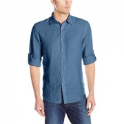 派瑞·艾力斯 Perry Ellis Rolled-Sleeve Solid 男士亚麻衬衫