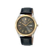 SEIKO 精工 黑盘皮带石英机芯男士太阳能石英表