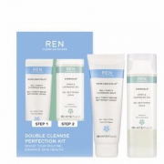 纯净有机，REN 洁面两件套装（玫瑰蔷薇卸妆洁面膏100ml+抗敏去红舒缓温和洁面乳150ml）£21