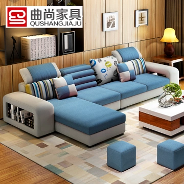 曲尚 8726 客厅家具组合沙发（三人位+脚踏+赠精美茶几+电视柜）