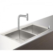 Hansgrohe 汉斯格雅 1.2mm加厚304不锈钢手工槽 大双槽套餐 搭配高端全新梦迪诗Select200按键式 抽拉厨房龙头(主要城市包入户,具体详情请咨询电话:010-85272758或者15311770763,企业QQ:2748305165)(供应商直送)