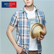 brioso 全棉男短袖格子衬衫