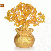 吉善缘 黄水晶摇钱树摆件 小发财树
