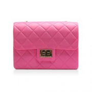 舒淇同款！DESIGN INVERSO MILANO系列菱格金链单肩包 桃红色 MILANO-FUCSIA-ORO  折246元（399，双重优惠）