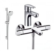 Hansgrohe 汉斯格雅 恒温浴缸龙头按键手持操控EC0SMART智能节水型超值套餐（恒温淋浴龙头+手持花洒+面盆龙头+升降杆+软管） 88110054（主要城市包入户，包安装，具体详情请咨询电话：010-85272758或者15311770763，企业QQ：2748305165）