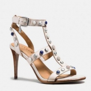 COACH 蔻驰 Isabell II女士真皮铆钉高跟罗马凉鞋 新低$54.99
