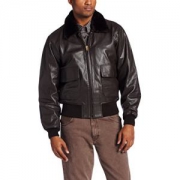 Alpha Industries Mens G-1 Leather Military Flight Jacket 黑色 中