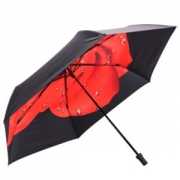 天堂伞 UPF50+碳纤全遮光黑胶转印玫瑰三折小黑伞晴雨伞太阳伞 红色 30336DLCJ