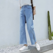 凸傲 女士九分牛仔阔腿裤
