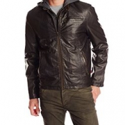 Levi's 李维斯 Faux-Leather Jacket 男士连帽仿皮机车夹克