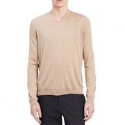 Calvin Klein Solid V领男士美丽奴羊毛衫