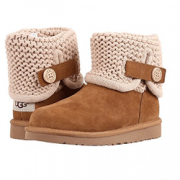 成人可穿！UGG Kids Darrah纽扣款大童款中筒雪地靴  三色可选