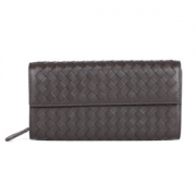 BOTTEGA VENETA BV 宝缇嘉 咖啡色羊皮编织长款按扣钱包钱夹 150509 V001N 2006