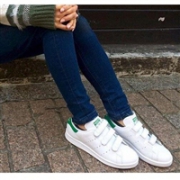 成人可穿！Adidas阿迪达斯 Stan Smith 大童魔术贴绿尾