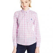 M码！U.S. Polo Assn. 女士纯棉长袖格纹衬衫