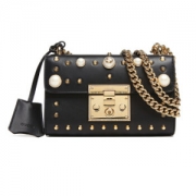 GUCCI 古驰 GUCCI女包 PADLOCK系列黑色牛皮金色铆钉女士单肩包 432182 DLXDG 1088
