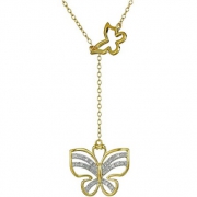 Amazon Collection  18k 黄色镀金纯银宝石音蝴蝶Y形 女士项链 约43厘米