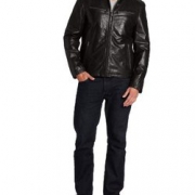 限XL码！Dockers  Washed Leather Racer 男士真皮机车夹克