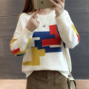YANWO 女装时尚拼色厚款针织衫上衣