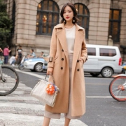 女装简约宽松双排扣涤纶毛呢外套