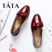 2017秋款，Tata 他她 蝴蝶结漆牛皮低根单鞋 两色