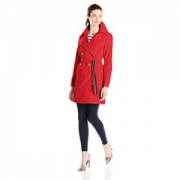 Tommy Hilfiger Womens Double-Breasted Trench Coat with Striped Belt女士风衣