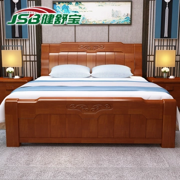 健舒宝 中式实木双人框架床 1.8*2m+椰棕床垫 22cm厚