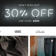 ALLSOLE官网黑五大促，额外65折专场、outlet额外7折、精选鞋靴6折、Vans、Asics 额外65折等满£50免费直邮