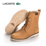 法国鳄鱼（Lacoste）  高筒系带 牛皮革 女雪地靴子 衬里带绒